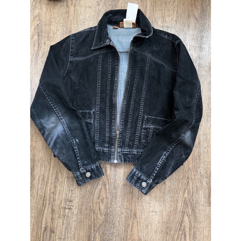 Lee Jeans One True Fit Womens Medium Black Denim Full Zip‎ Trucker Jacket L03300